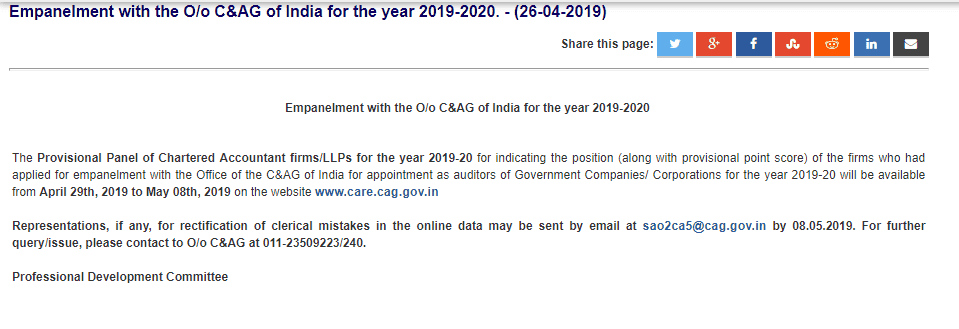 Provisional C&amp;AG Panel of CA Firms indicating position &amp; point score updated for year 2019-20