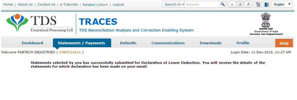 Submitting Declaration to Deposit Lower TDS