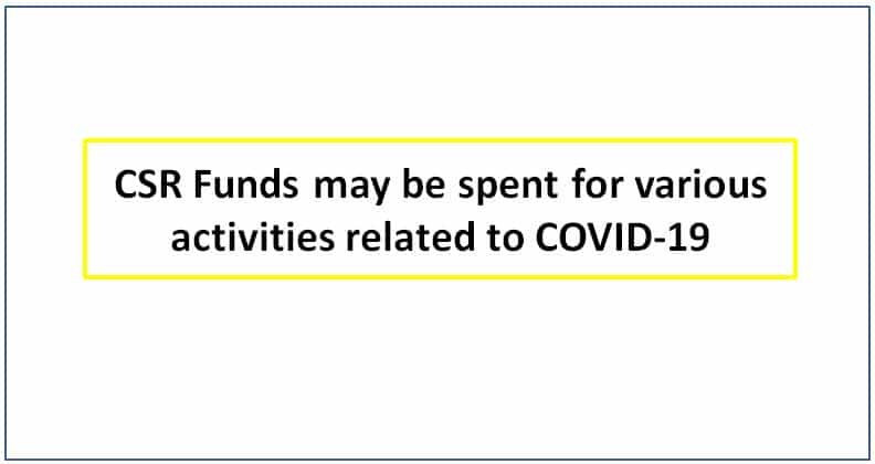 Spending of CSR funds for COVID-19 is eligible CSR activity