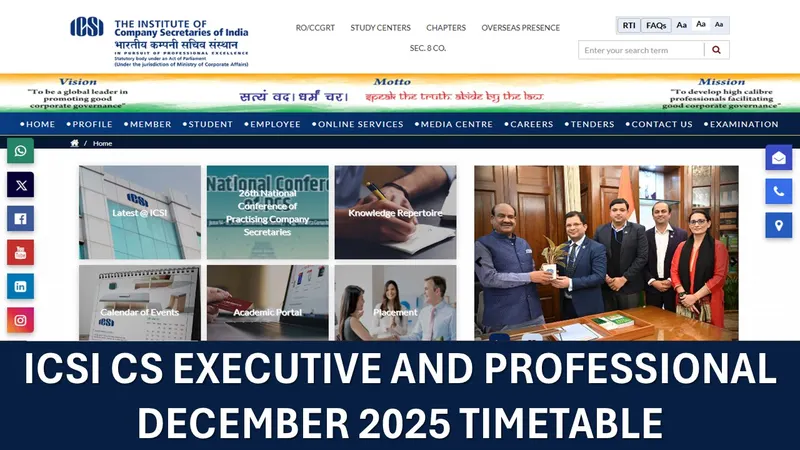 ICSI CS Executive and Professional December 2025 Timetable OUT: Check Exam Dates and Timing