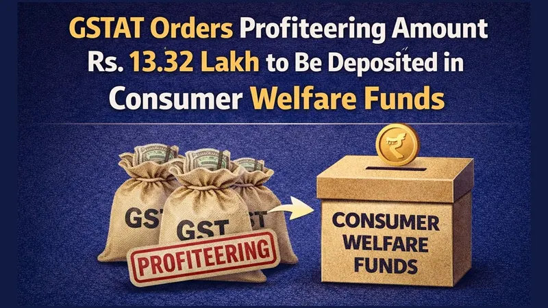 GSTAT Orders Profiteering Amount Rs. 13.32 Lakh to Be Deposited in Consumer Welfare Funds