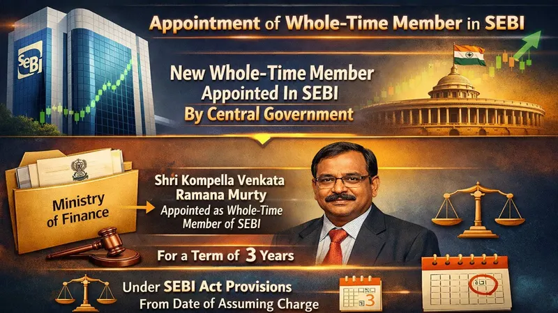 Centre Appoints Whole-Time Member, SEBI for a Three-Year Tenure Period