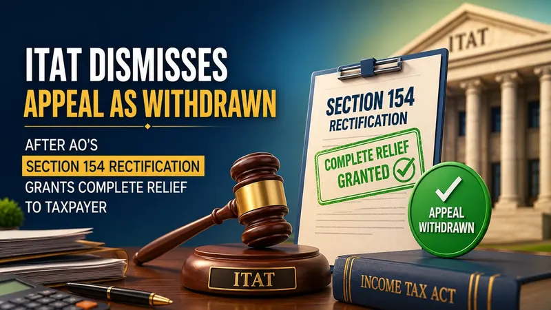 ITAT Dismisses Appeal as Withdrawn After AO's Section 154 Rectification Grants Complete Relief to Taxpayer