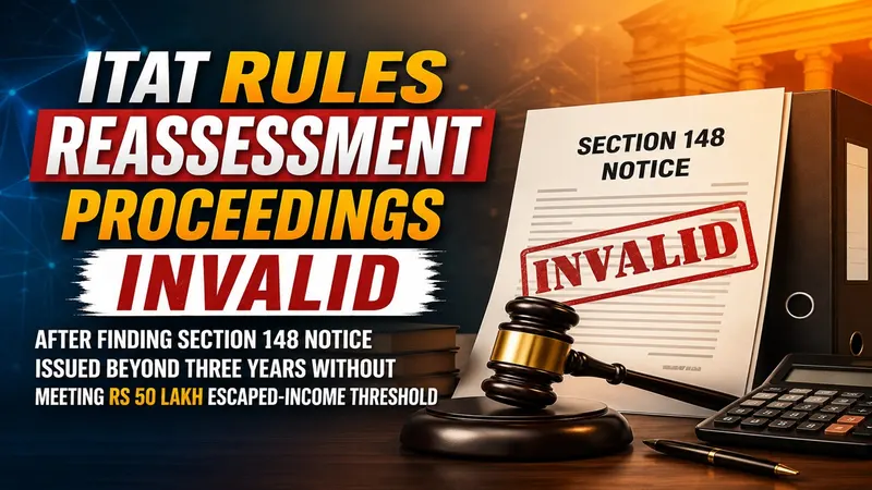 ITAT Rules Reassessment Proceedings Invalid After Finding Section 148 Notice Issued Beyond Three Years Without Meeting Rs 50 Lakh Escaped-Income Threshold