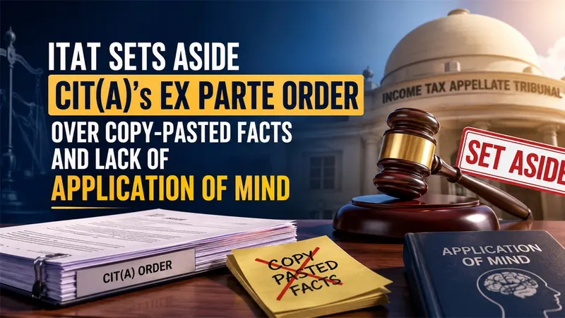 ITAT Sets Aside CIT(A)'s Ex Parte Order Over Copy-Pasted Facts and Lack of Application of Mind