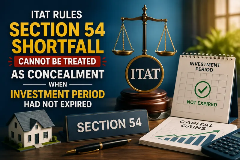 ITAT Rules Section 54 Shortfall Cannot Be Treated as Concealment when Investment Period Had Not Expired