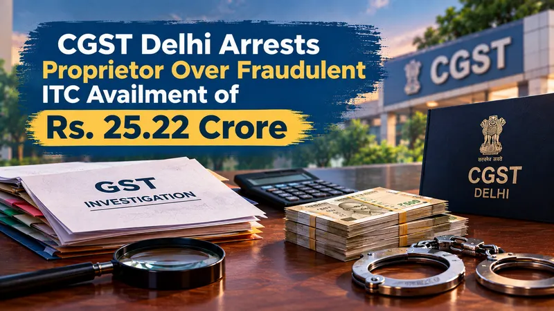 CGST Delhi Arrests Proprietor Over Fraudulent ITC Availment of Rs. 25.22 Crore
