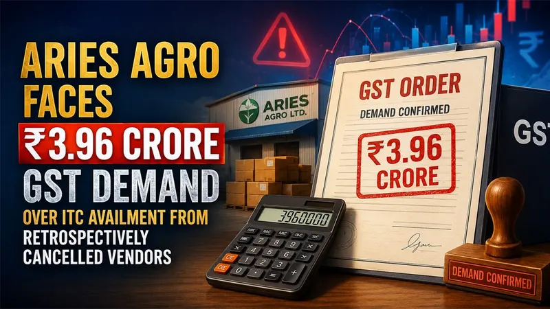 Aries Agro Faces Rs 3.96 Crore GST Demand Over ITC Availment from Retrospectively Cancelled Vendors