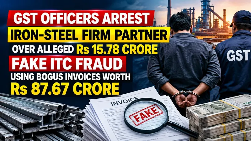 GST Officers Arrest Iron-Steel Firm Partner Over Alleged Rs 15.78 Crore Fake ITC Fraud Using Bogus Invoices Worth Rs 87.67 Crore
