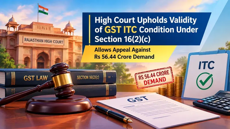 High Court Upholds Validity of GST ITC Condition Under Section 16(2)(c), Allows Appeal Against Rs 56.44 Crore Demand