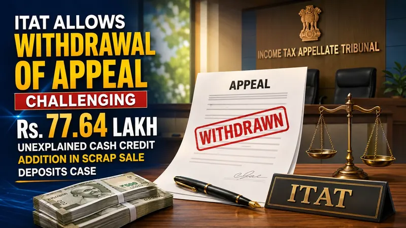 ITAT Allows Withdrawal of Appeal Challenging Rs. 77.64 Lakh Unexplained Cash Credit Addition in Scrap Sale Deposits Case