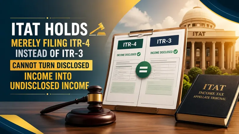 ITAT Holds Merely Filing ITR-4 Instead of ITR-3 Cannot Turn Disclosed Income into Undisclosed Income