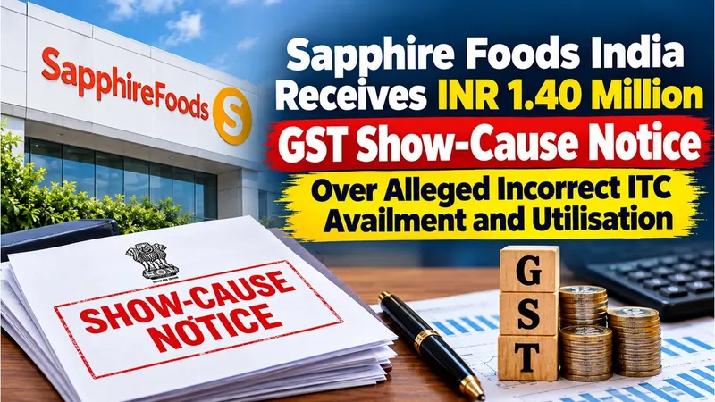 Sapphire Foods India Receives INR 1.40 Million GST Show-Cause Notice Over Alleged Incorrect ITC Availment and Utilisation