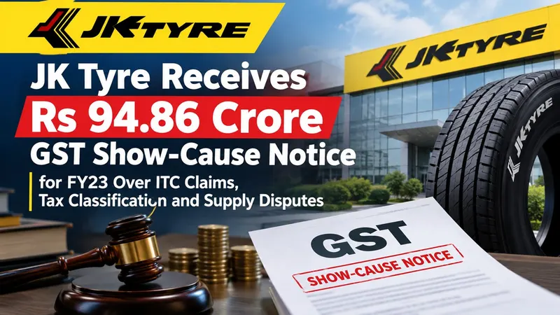 JK Tyre Receives Rs 94.86 Crore GST Show-Cause Notice for FY23 Over ITC Claims, Tax Classification and Supply Disputes
