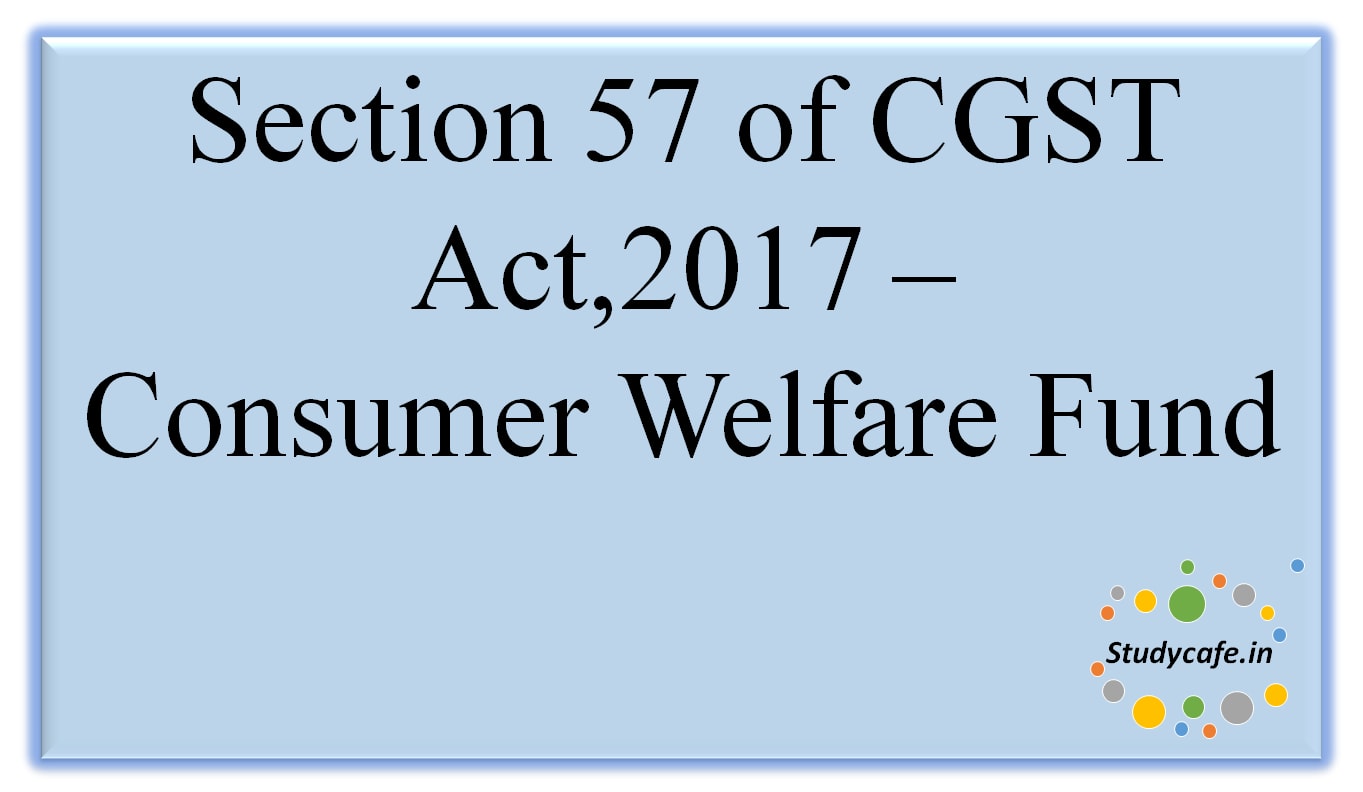 Section 57 of CGST Act,2017  Consumer Welfare Fund
