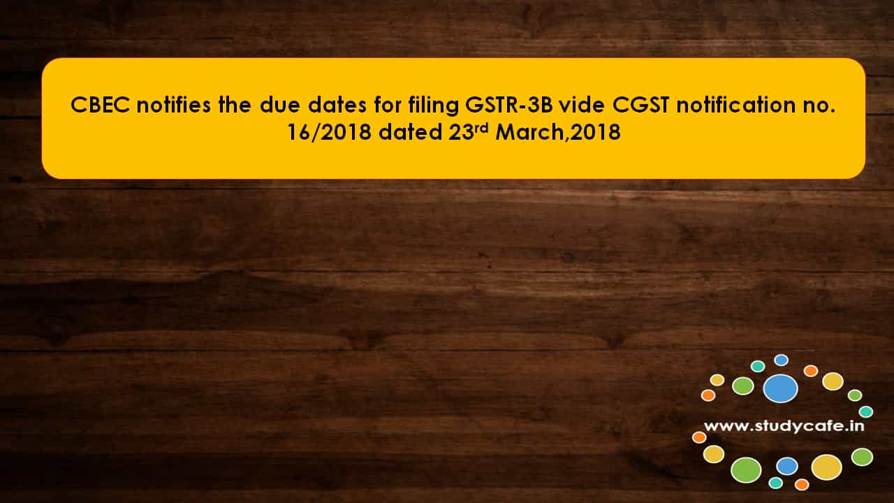 CBEC notifies the due dates for filing GSTR-3B