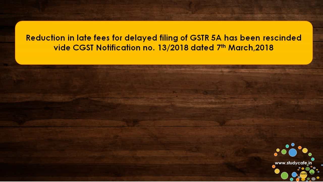 Reduction in late fees for delayed filing of GSTR 5A has been rescinded