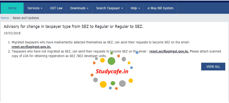 How to change taxpayer type from SEZ to Regular or Regular to SEZ