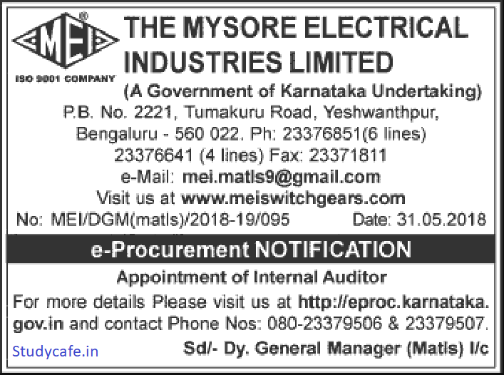 Mysore Electrical Industries Limited Invites CA Firm For Its Internal Audit