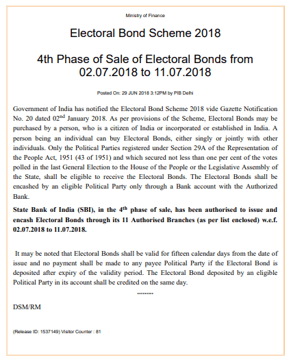 State Bank of India to issue and encash Electoral Bonds