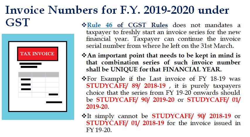 Invoice Numbers for F.Y. 2019-2020 under GST | Invoice Series for F.Y. 2019-2020