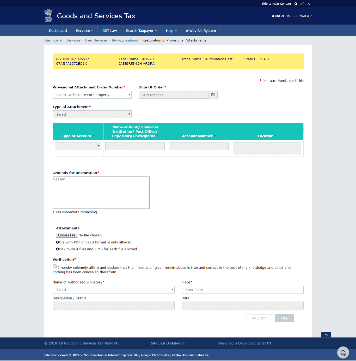 Filing Application for Restoration of Provisional Attachment