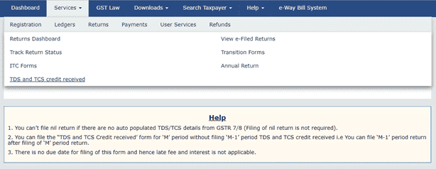 GST portal enabled new window for claiming TDS/TCS credits