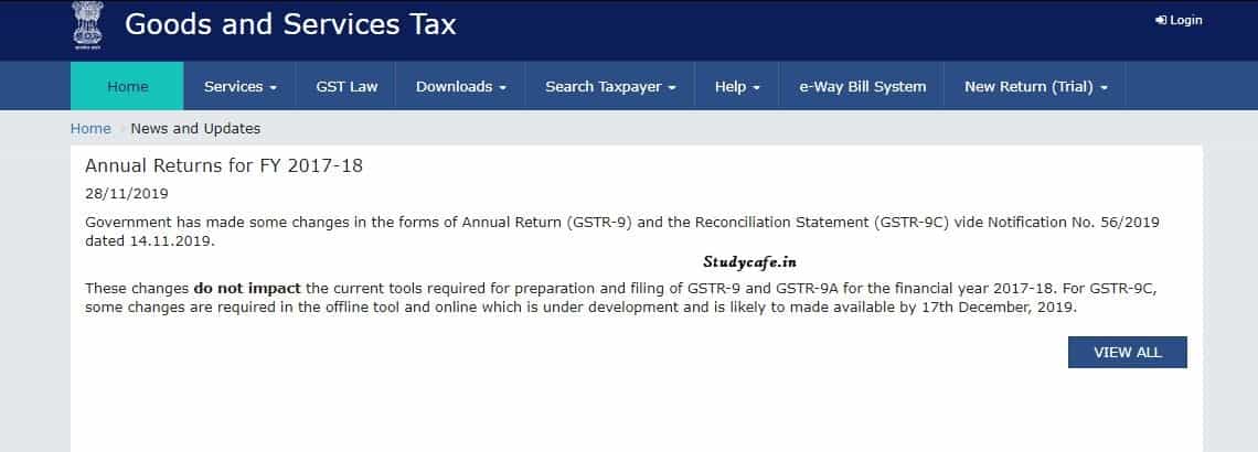 New tool for filing GSTR 9C now to be made available from 17th Dec 19