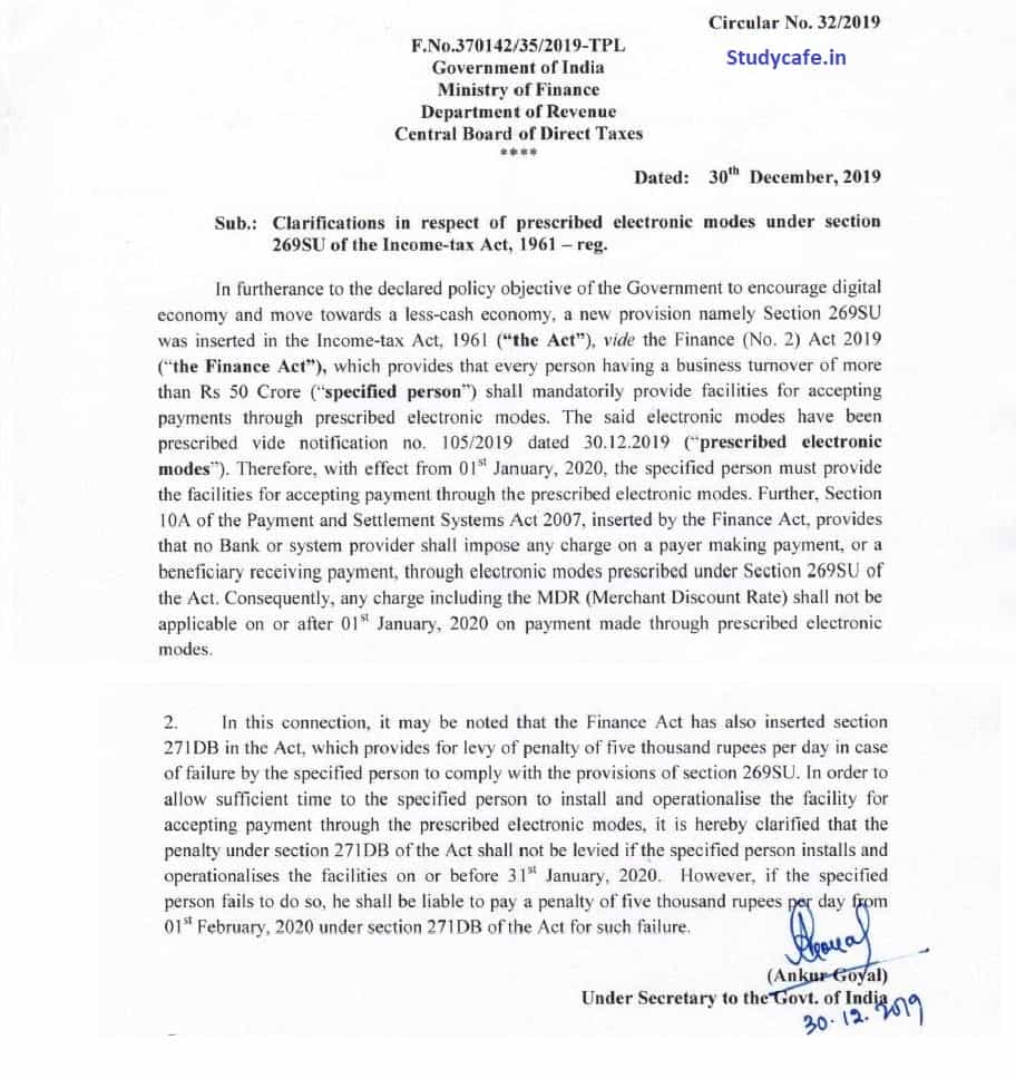 CBDT prescribes electronic payment modes for newly inserted Sec. 269SU purposes