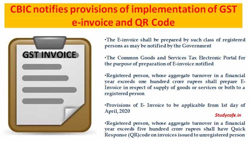 CBIC notifies provisions of implementation of GST e-invoice and QR Code