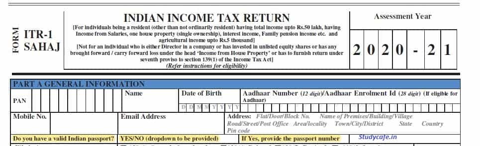 Disclosure of Passport to be given in New ITR -1 (Sahaj)