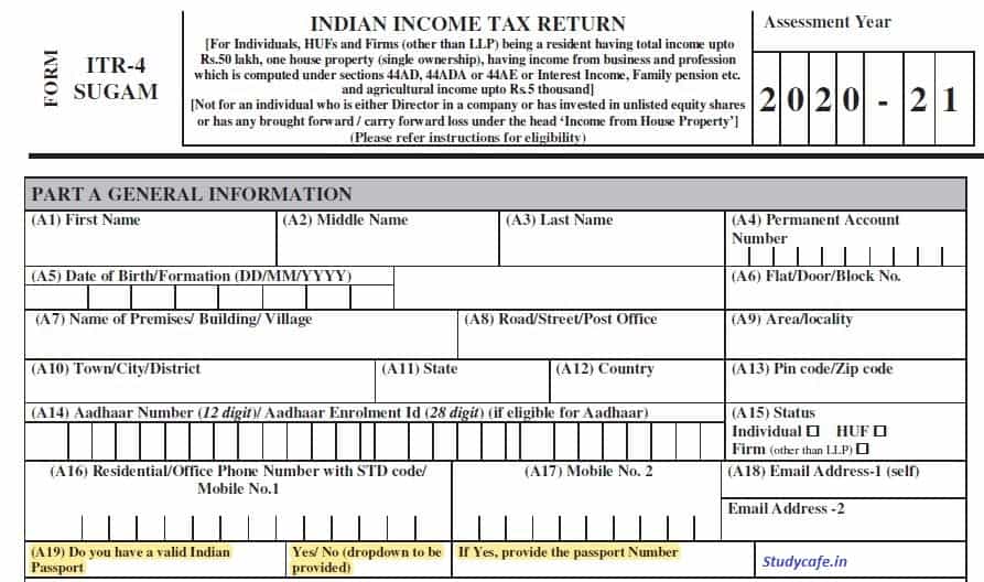 Disclosure of Passport to be given in New ITR -4 (Sugam)