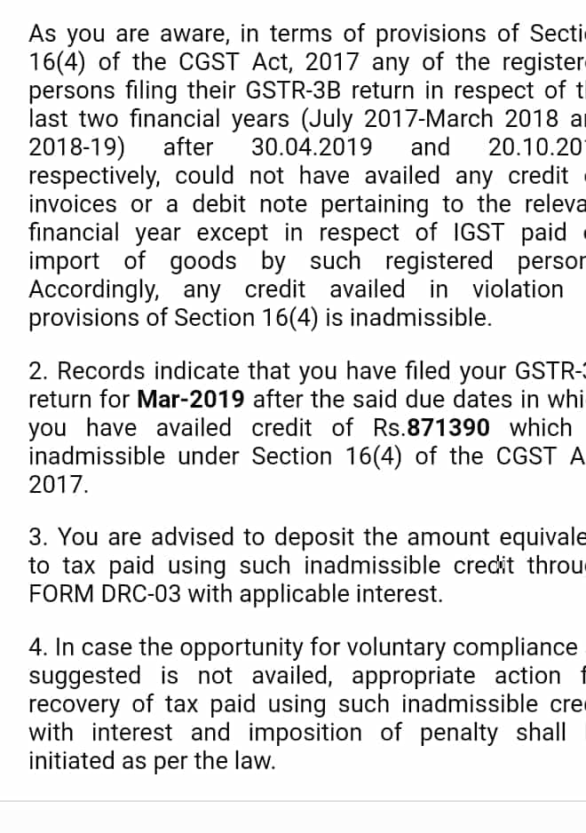 GSTN started giving advisory of reversal of ITC for FY 2018-19