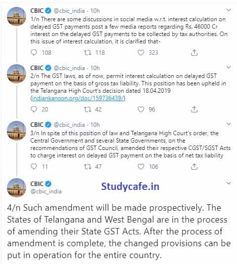 Interest on delayed GST payment to be charged on Net tax liability