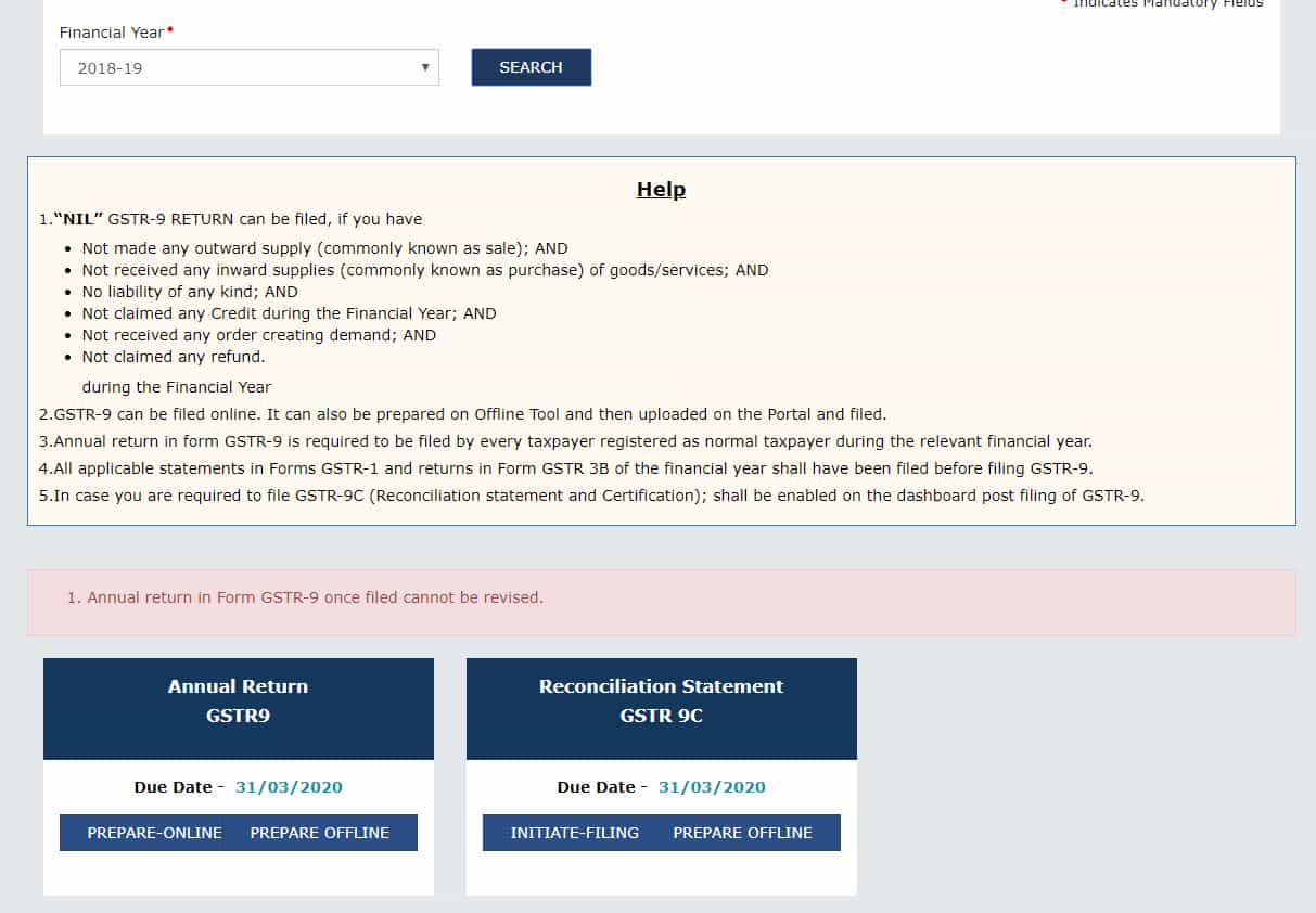 GST Portal now operational for filing GSTR - 9 & GSTR-9C for the FY 2018-19