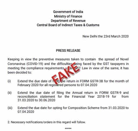 Fake news of GSTR-3B due date extension: CBIC