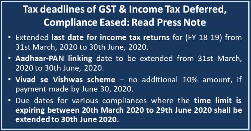 Tax deadlines of GST & Income Tax Deffered, Compliance Eased: Read Press Note