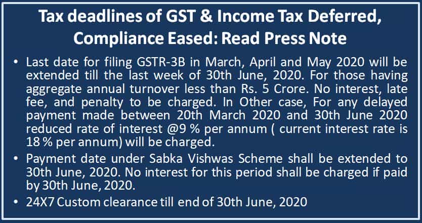 Tax deadlines of GST & Income Tax Deffered, Compliance Eased: Read Press Note