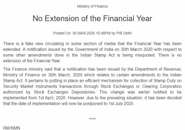 No Extension of Financial Year, Clarifies MOF