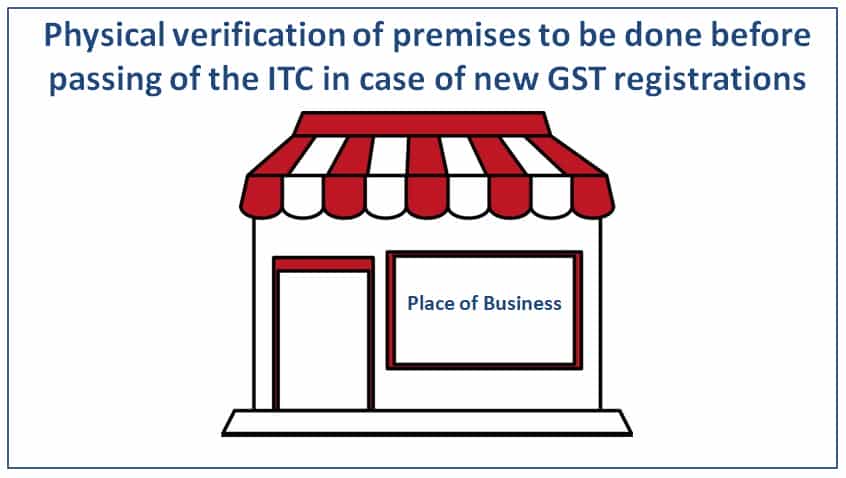 Physical verification of premises to be done before passing of the ITC in case of new GST registrations