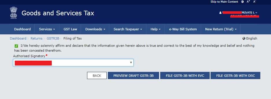 GST Portal Update: GSTR3B can be filed by Companies/Firms via EVC