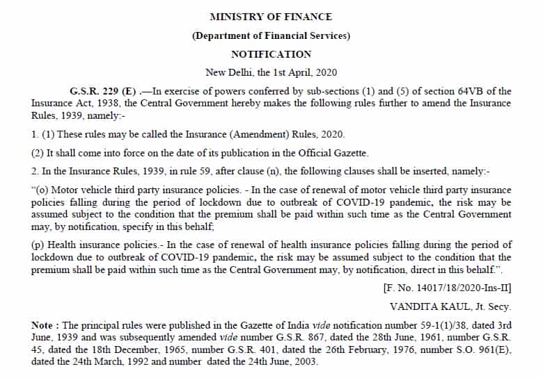 Due date of renew of 3rd party Motor Insurance & Health policy extended