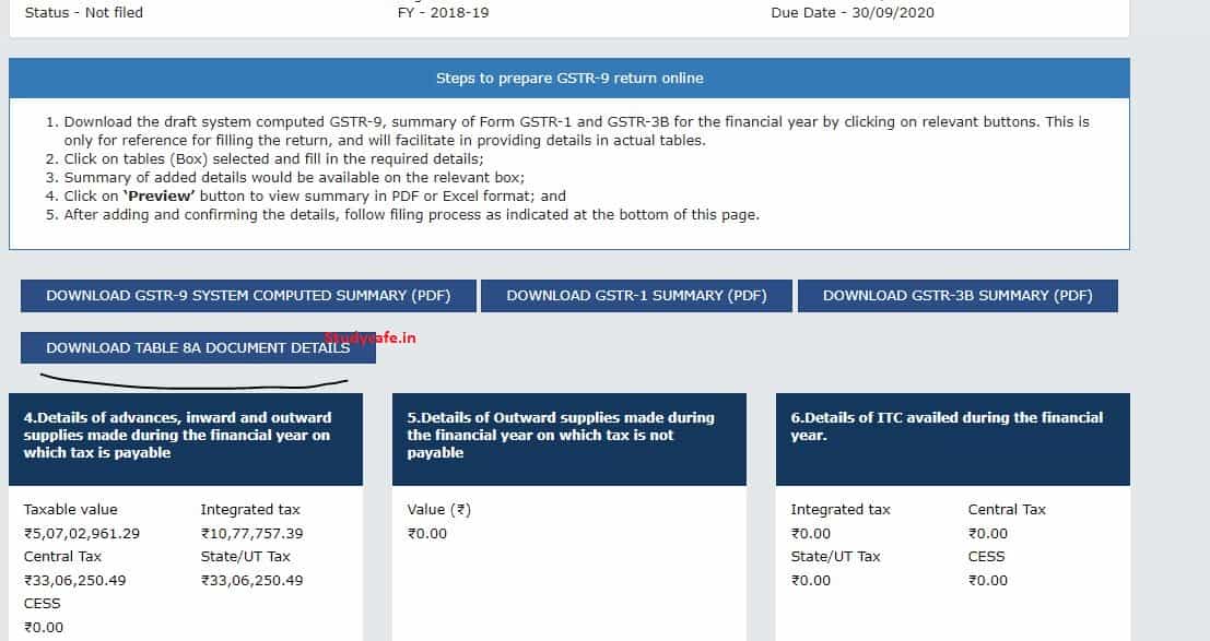 GSTR-9 update: Download Table 8A Document Details button available