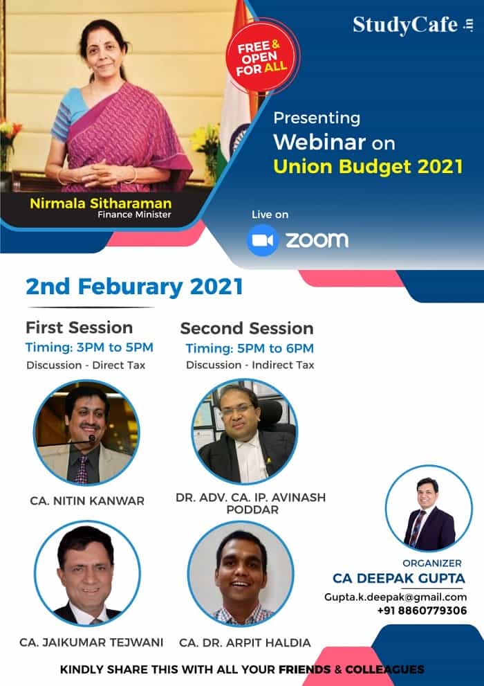 Join Free Webinar on Union Budget 2021