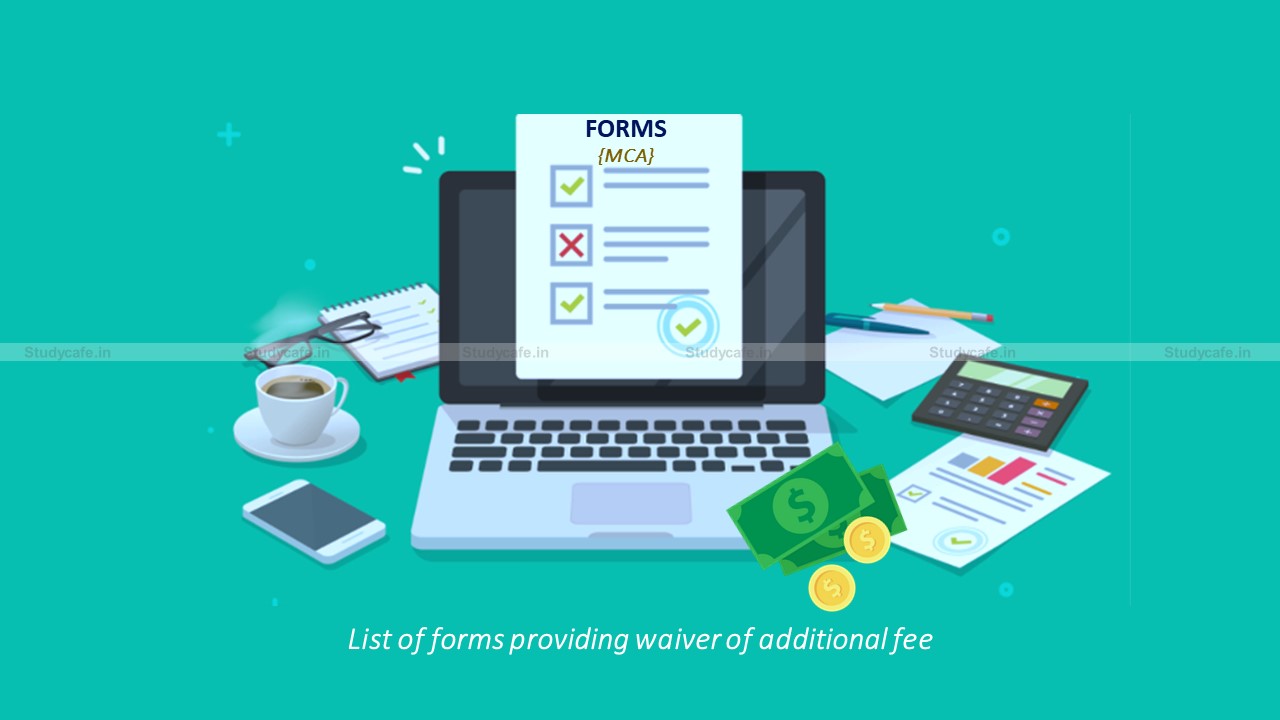 MCA Form List on which waiver of ROC additional fee is applicable
