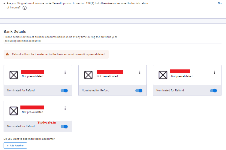 Bank Account Details for ITR