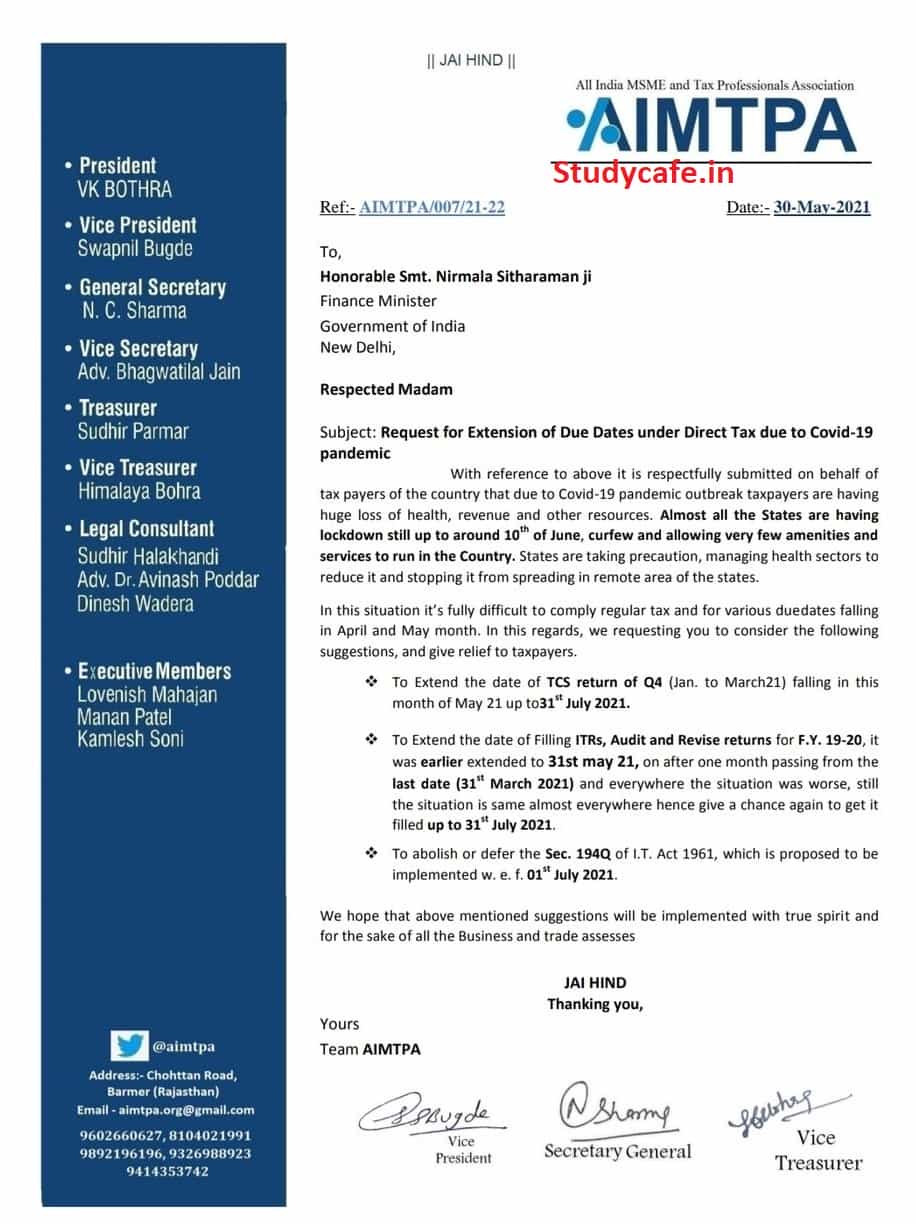 Due date extension request for filing TCS Return for Q4 FY 2020-21
