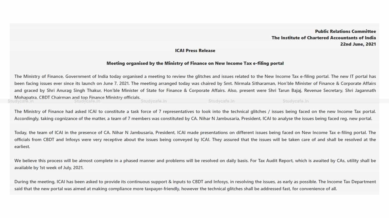 Tax Audit Report Utility to be made available by 1st week of July 2021 on Income Tax Portal 2.0