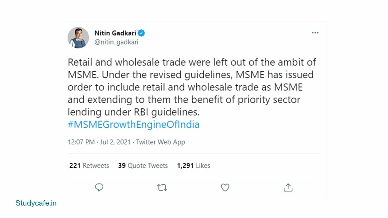 Retail and Wholesale Traders to be included in ambit of MSME Sector