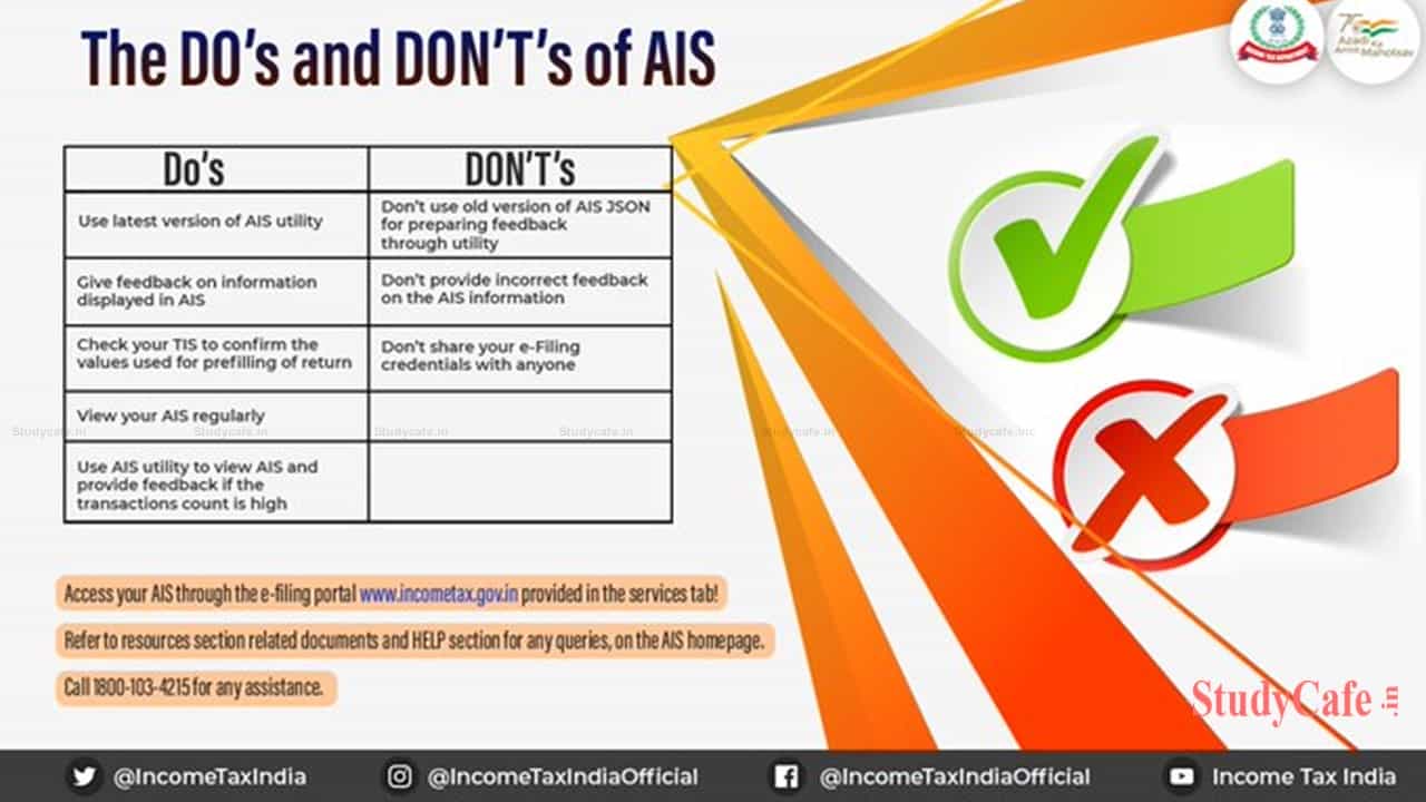 DO's and DON'T's that should be followed by the Taxpayers to get Impeccable Experience in the AIS Utility